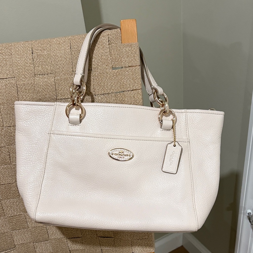 Coach Cream Leather Tote with Gold Accents